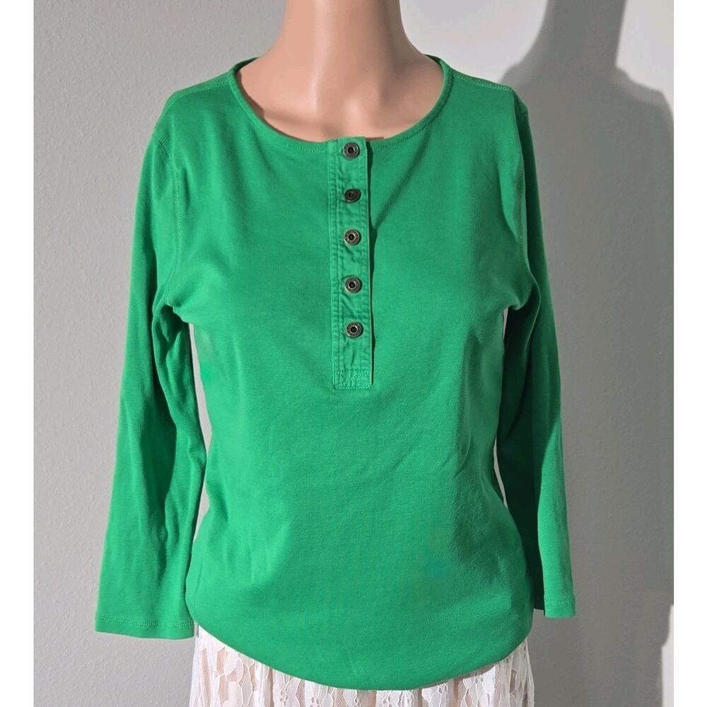 Lauren Jeans Co. Ralph Lauren Green Cotton Button Long Sleeve Blouse M